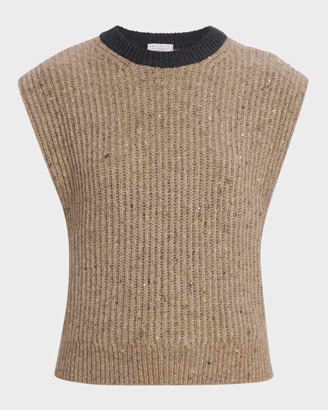 Sleeveless Sequined Wool-Cashmere Sweat